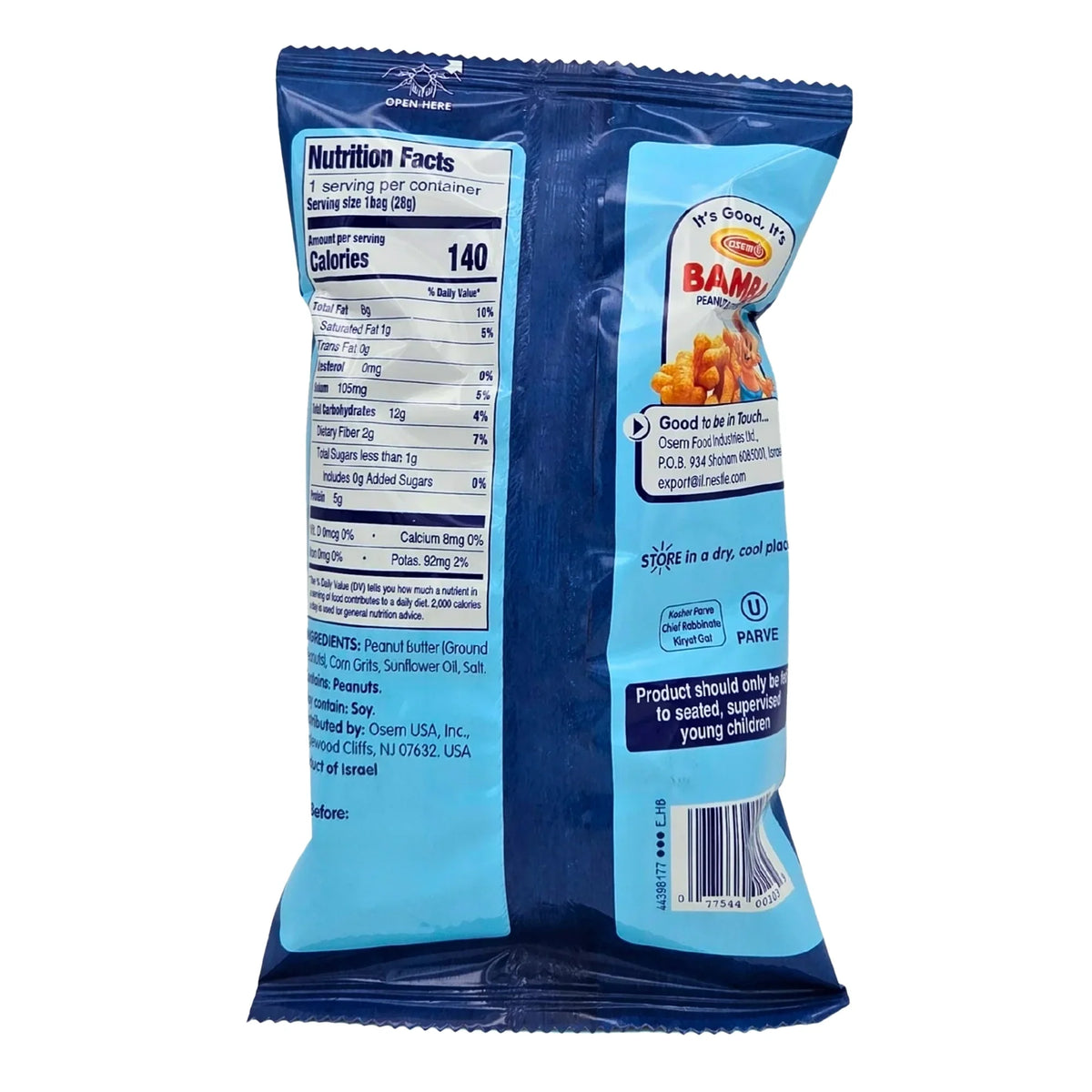 Osem Bamba Peanut Butter Puffs Snack Bag, 1 oz Back