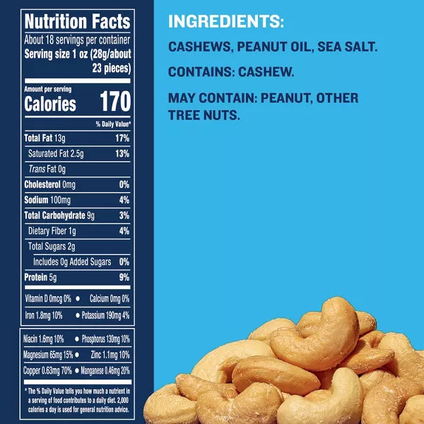 Planters Deluxe Salted Whole Cashews, 18.25oz.
