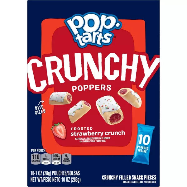 Pop-Tarts Crunchy Poppers Frosted Strawberry Crunch Chewy Crunchy Filled Snack Pieces, Kids Snacks, 10 oz 10 Count