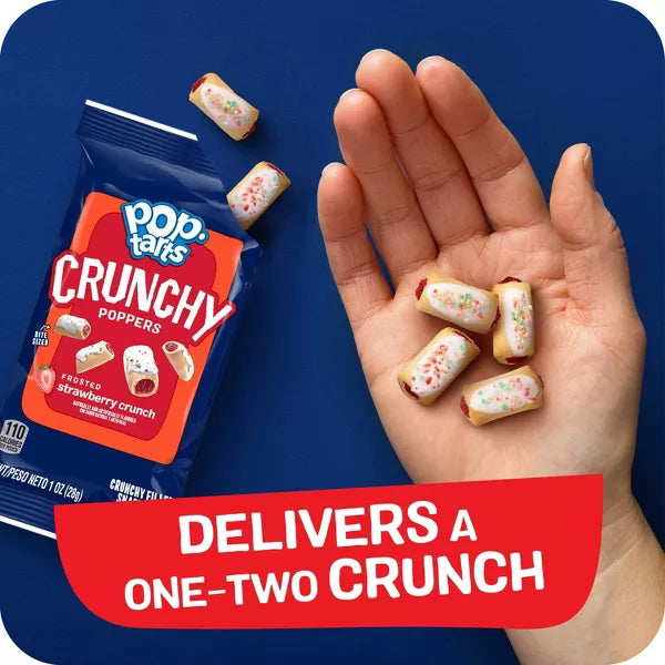 Pop-Tarts Crunchy Poppers Frosted Strawberry Crunch Chewy Crunchy Filled Snack Pieces, Kids Snacks, 10 oz 10 Count