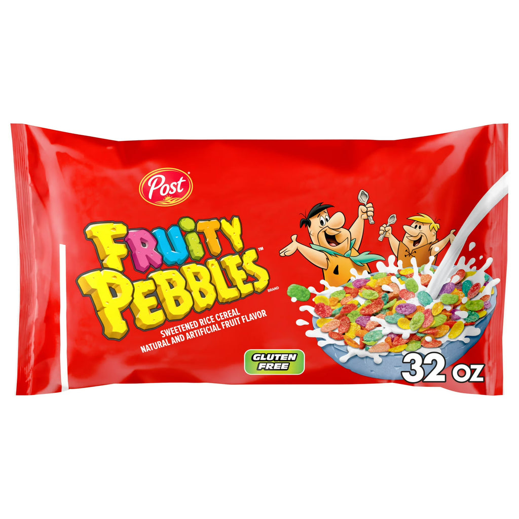 Post Fruity PEBBLES Breakfast Cereal, Gluten Free Sweetened Puffed Rice, 32 oz