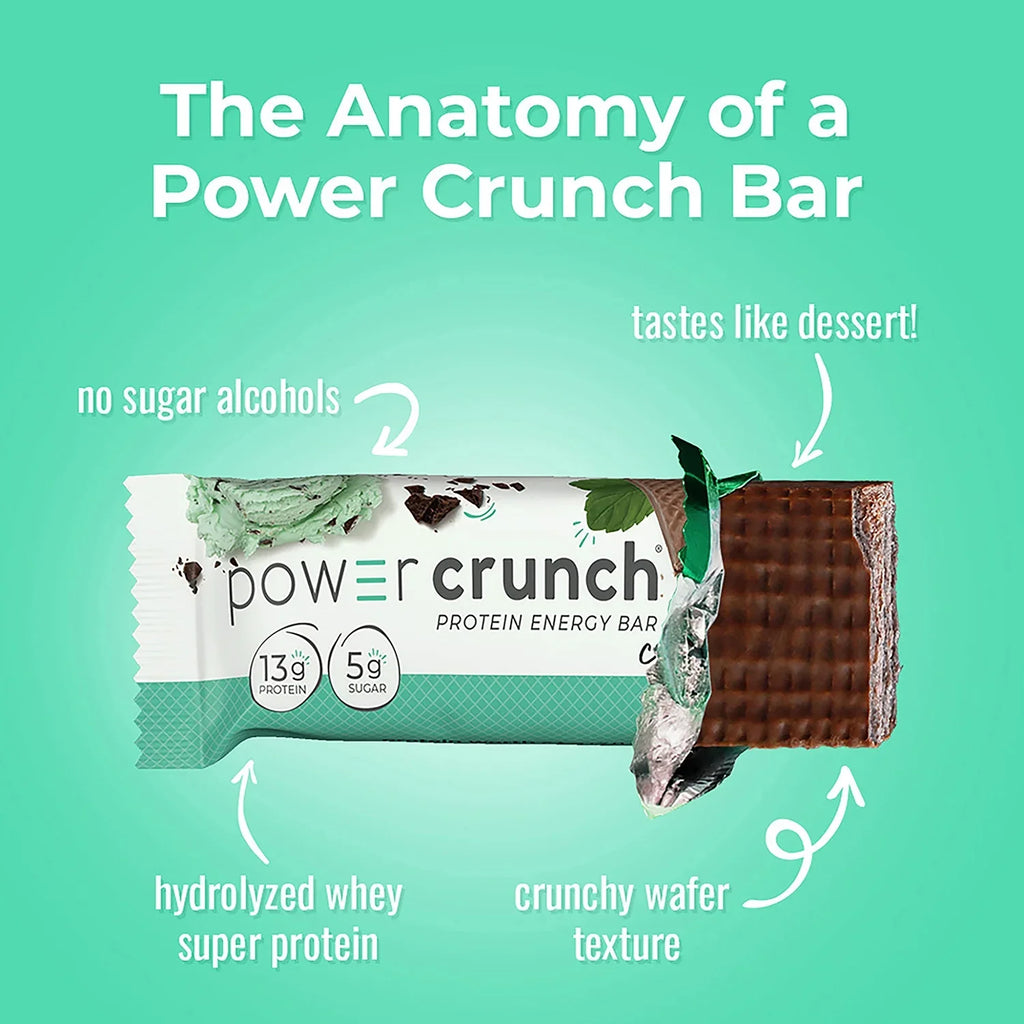 Power Crunch Original Protein Energy Bars, Chocolate Mint, 5 Bars