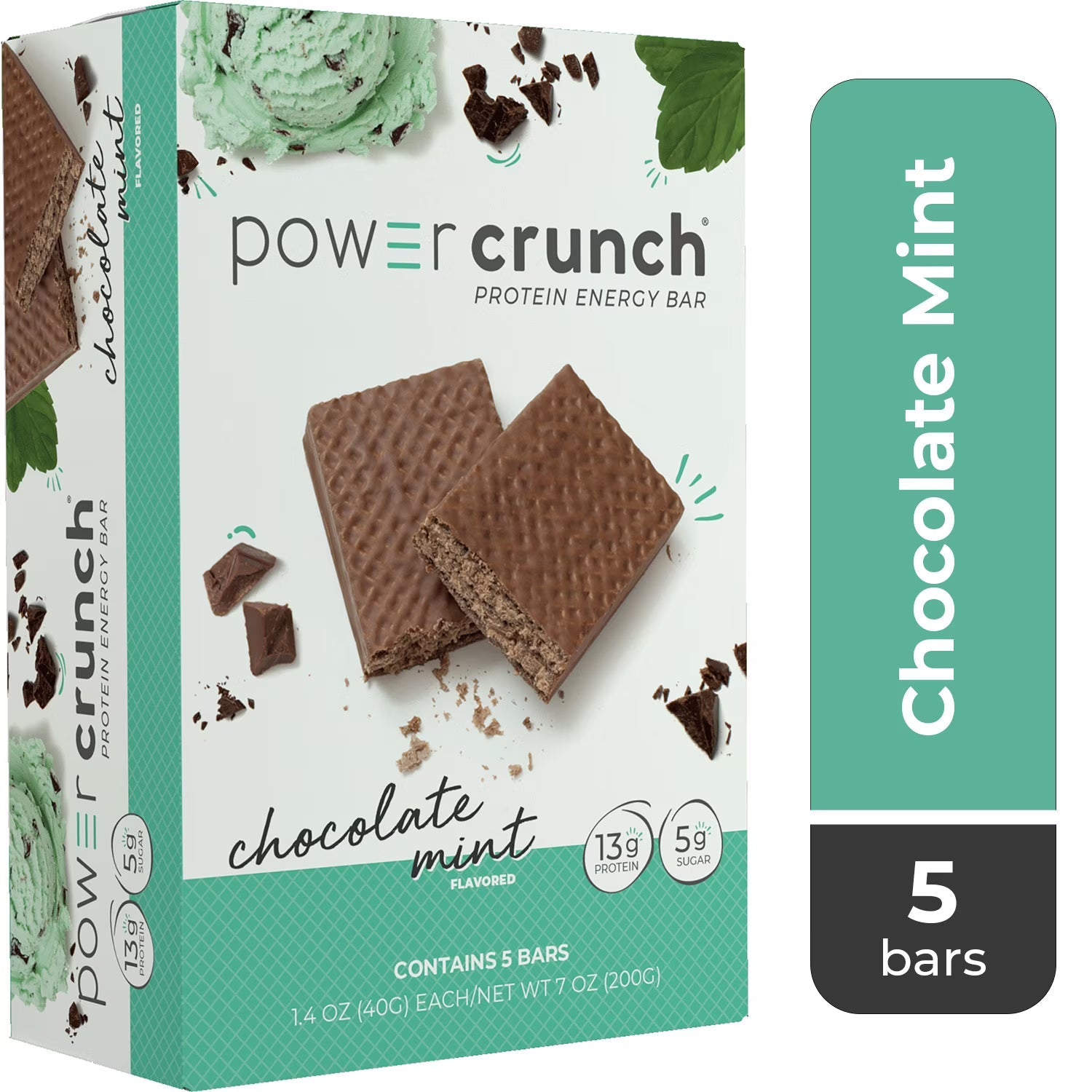 Power Crunch Original Protein Energy Bars, Chocolate Mint, 5 Bars