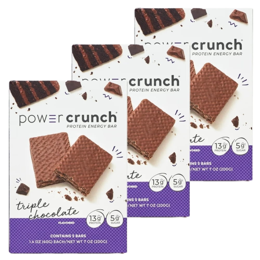 Power Crunch Original Protein Energy Bars, Triple Chocolate, 5 Bars - 3 Pack