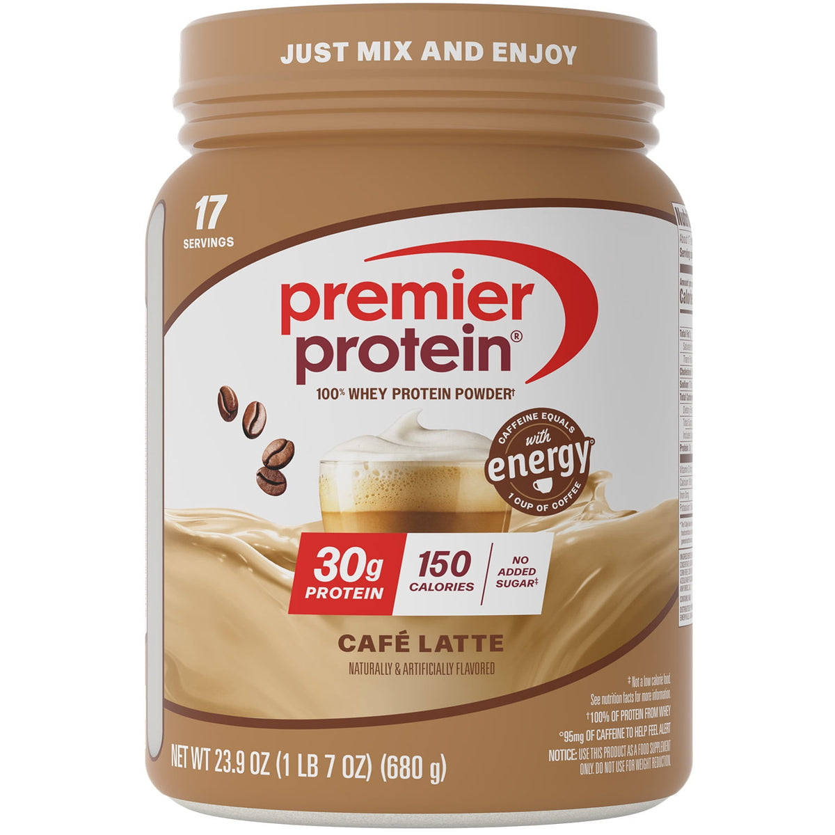 Premier Protein 100% Whey Protein Powder, Café Latte, 30g Protein, 23.9 oz