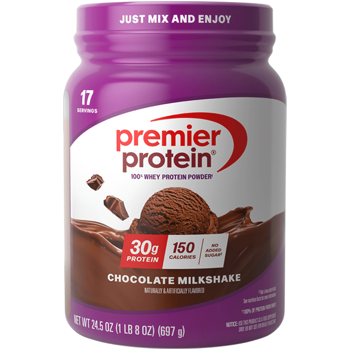 Premier Protein 100% Whey Protein Powder, Chocolate Milkshake, 30g Protein, 24.5 oz