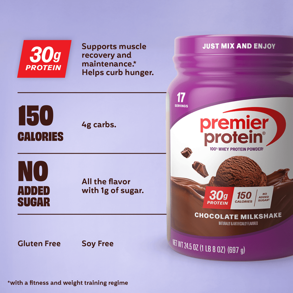 Premier Protein 100% Whey Protein Powder, Chocolate Milkshake, 30g Protein, 24.5 oz