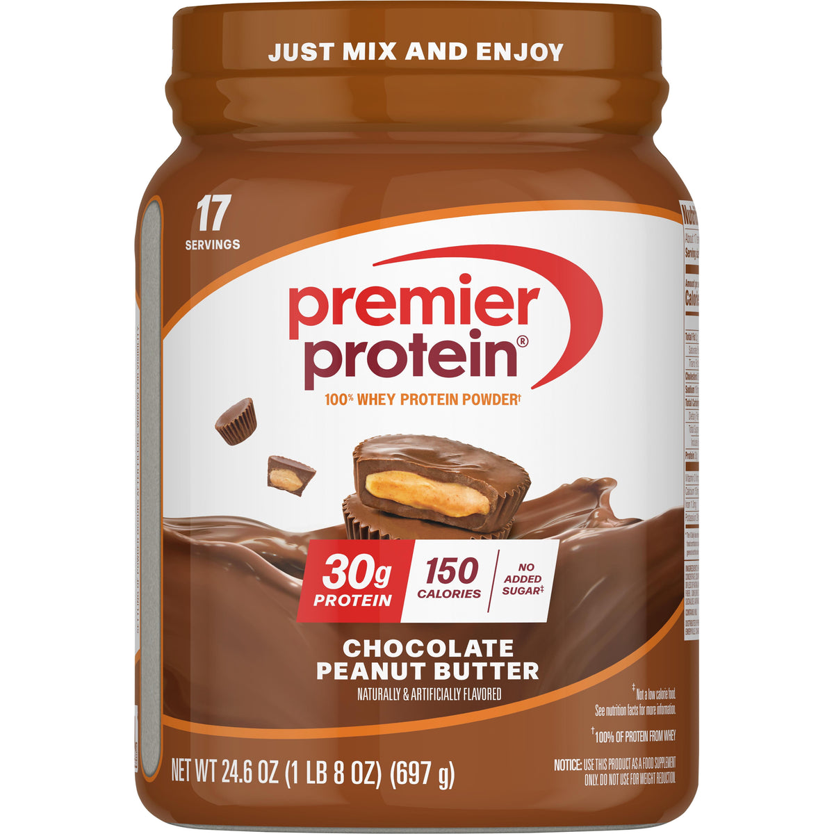 Premier Protein 100% Whey Protein Powder, Chocolate Peanut Butter, 30g Protein, 24.6 oz