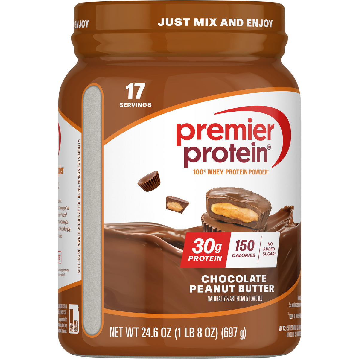 Premier Protein 100% Whey Protein Powder, Chocolate Peanut Butter, 30g Protein, 24.6 oz