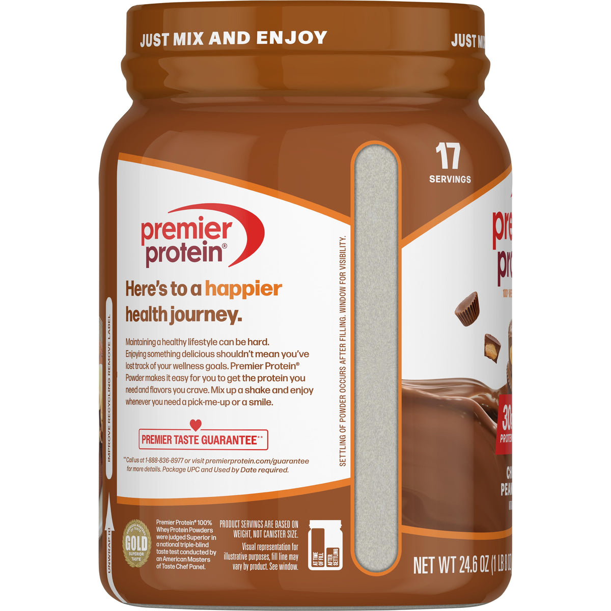 Premier Protein 100% Whey Protein Powder, Chocolate Peanut Butter, 30g Protein, 24.6 oz