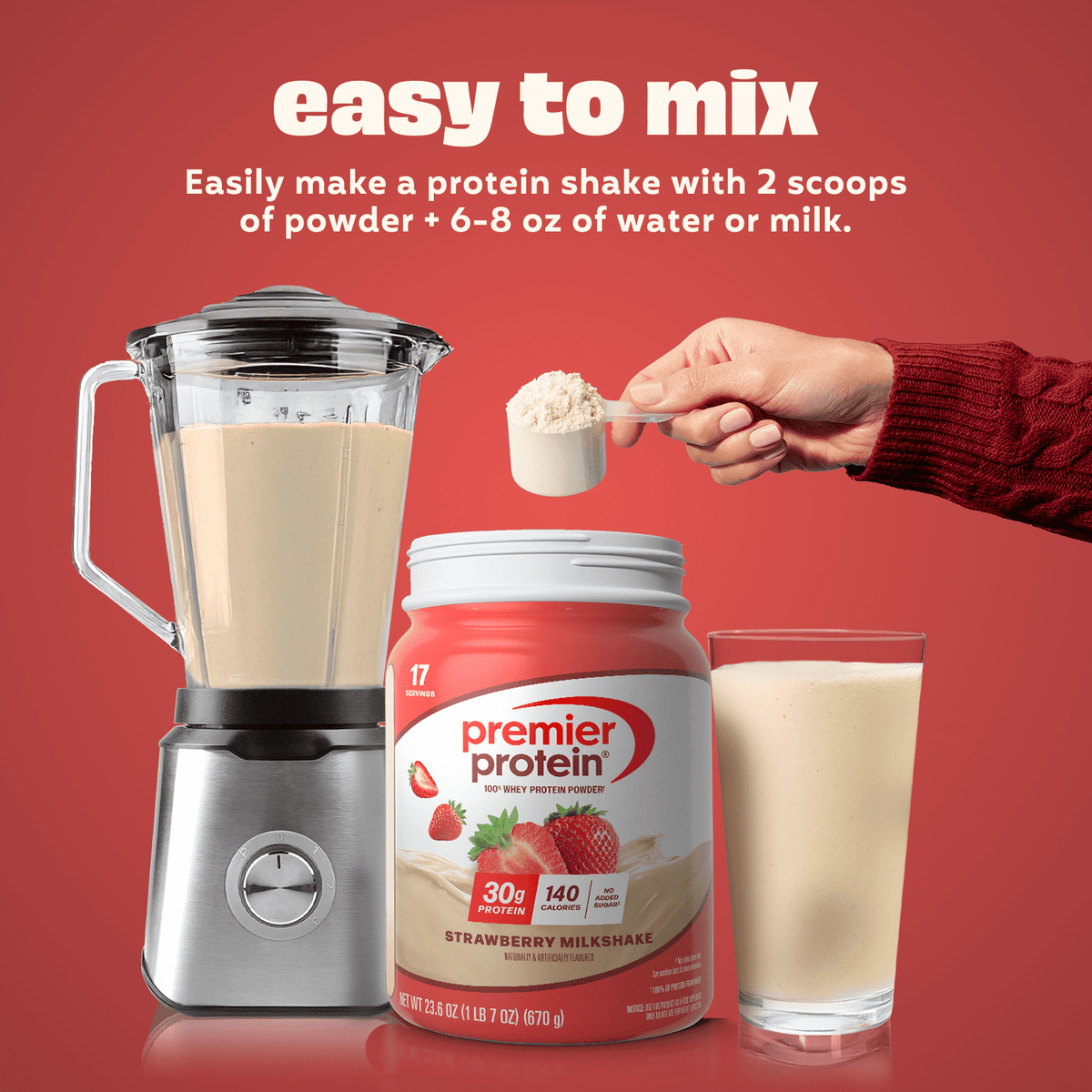 Premier Protein 100% Whey Protein Powder, Strawberry Milkshake, 30g Protein, 23.6 oz