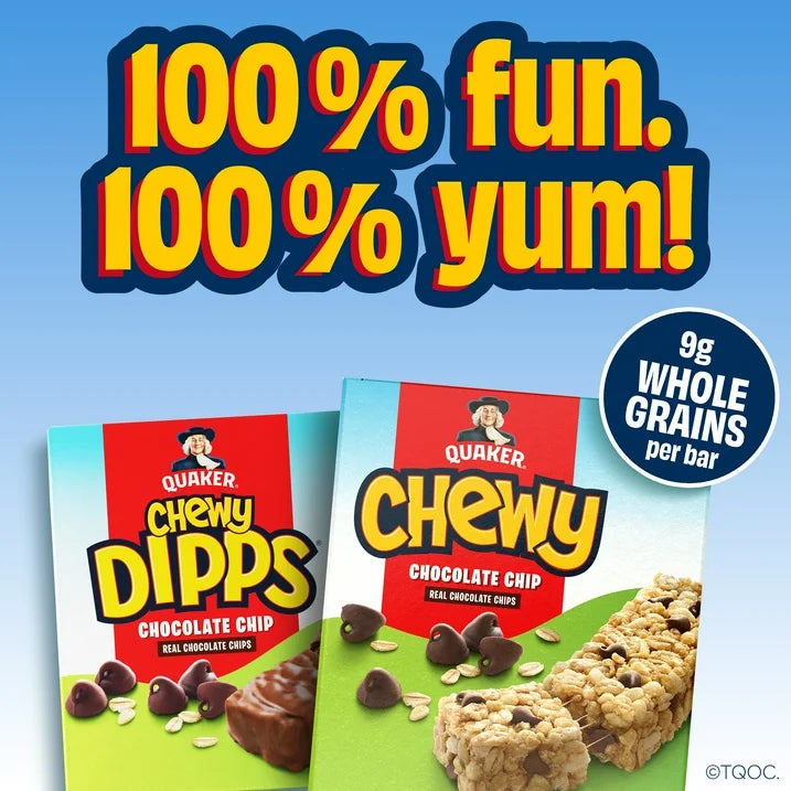 Quaker Chewy Chocolate Chip Granola Bars, Snack, 18 Count
