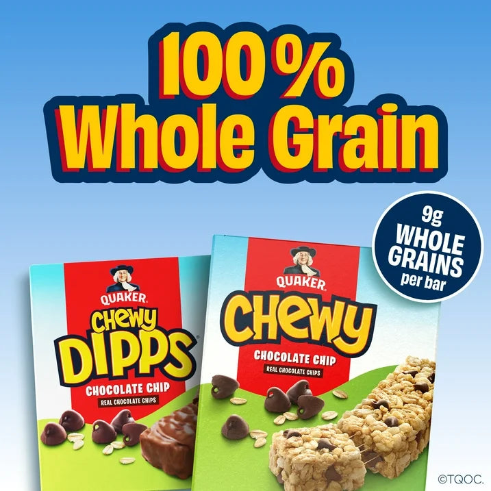 Quaker Chewy Chocolate Chip Granola Bars, Snack, 18 Count
