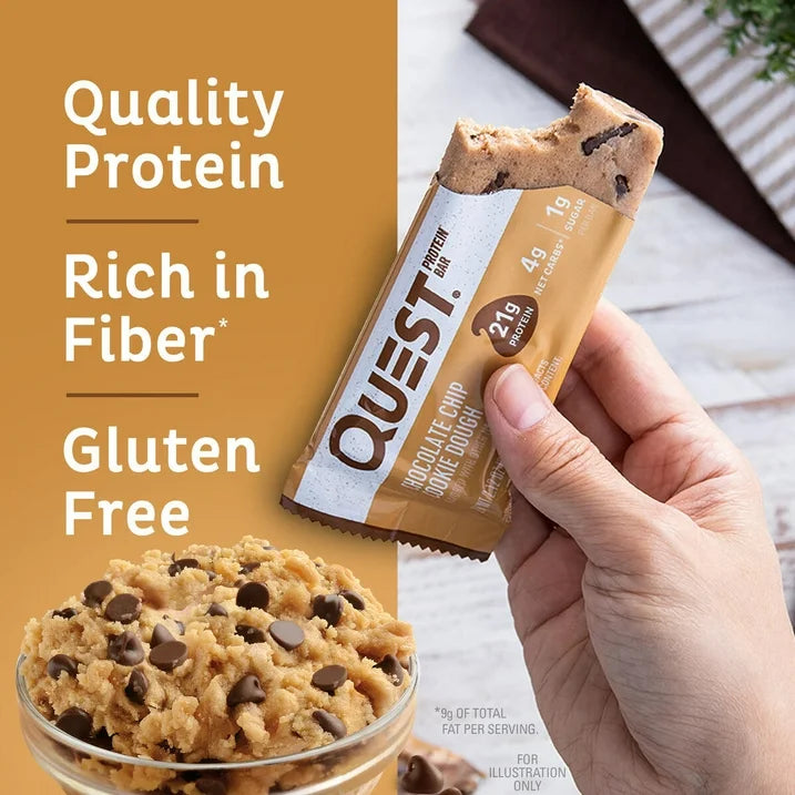 Quest Chocolate Chip Cookie Dough Protein Bar, Gluten-Free, 8 Bars