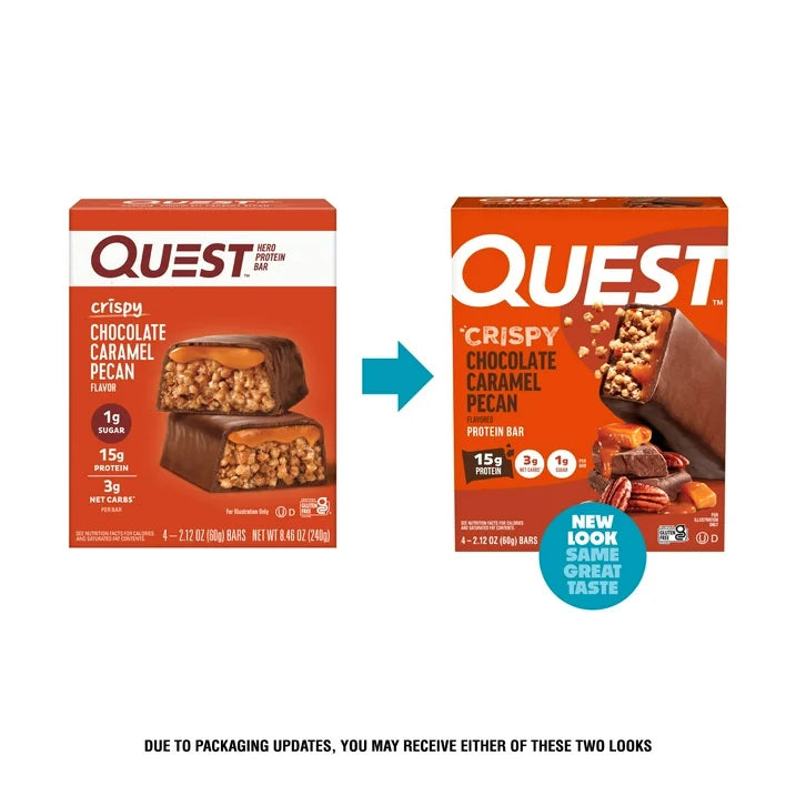 Quest Crispy Chocolate Caramel Pecan Protein Bars Low Carb Keto, 4 Bars