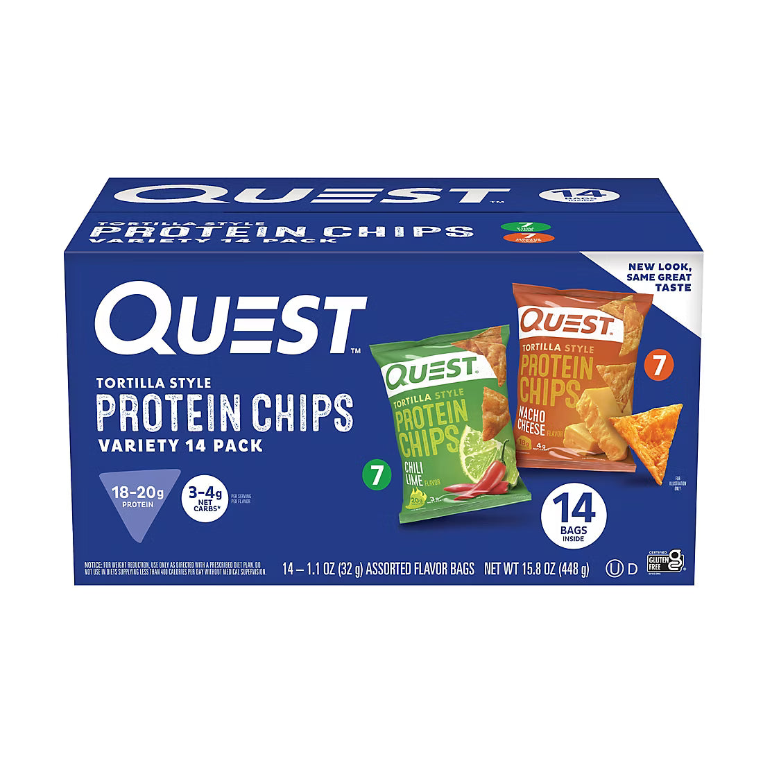 Quest Tortilla Style Protein Chips, Nacho Cheese &amp; Chili Lime, Snacks, 14 ct.