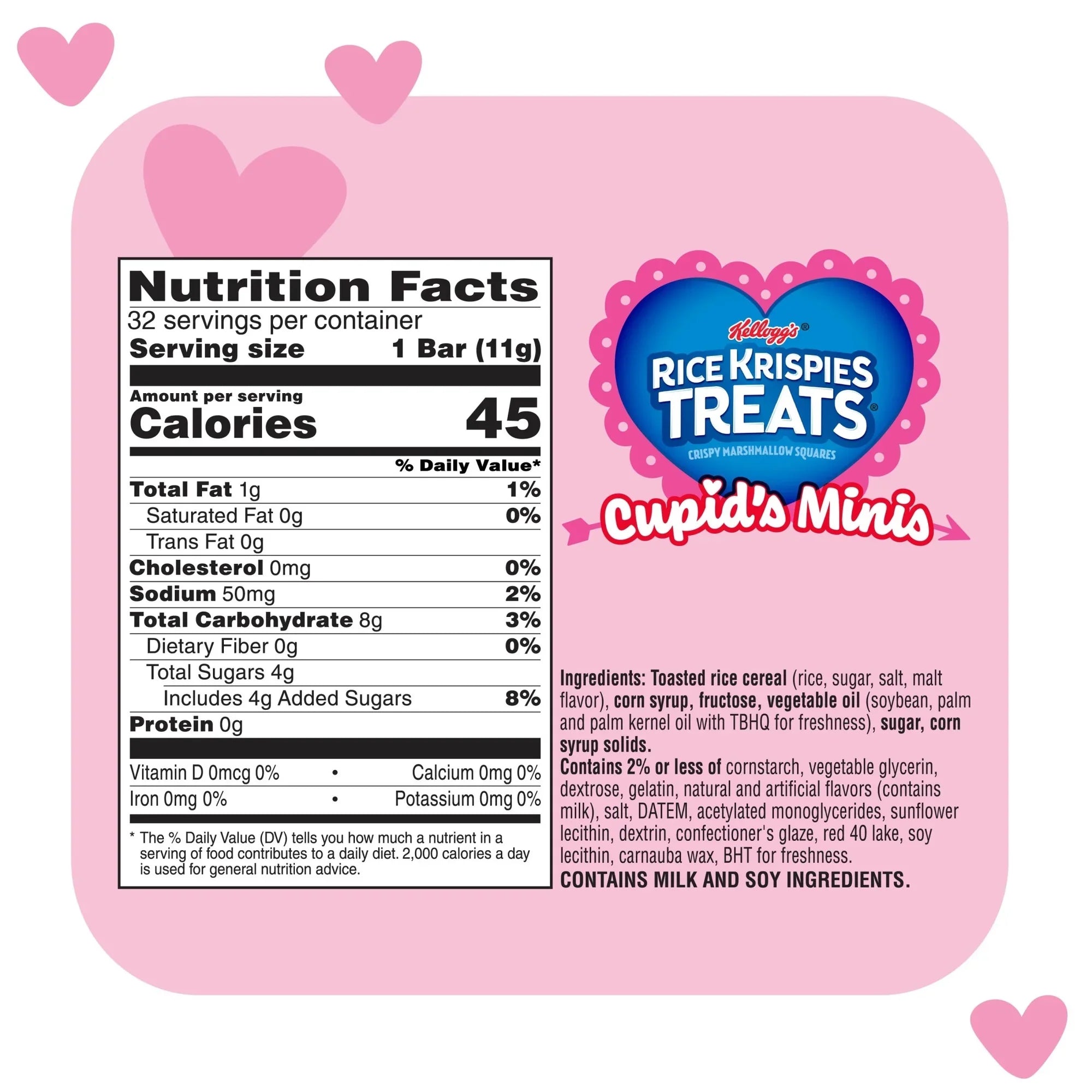 Rice Krispies Treats Valentine's Day Minis with Sprinkles Chewy Mini Marshmallow Cereal Bars, Kids Snacks, 32 Count, 12.4 oz