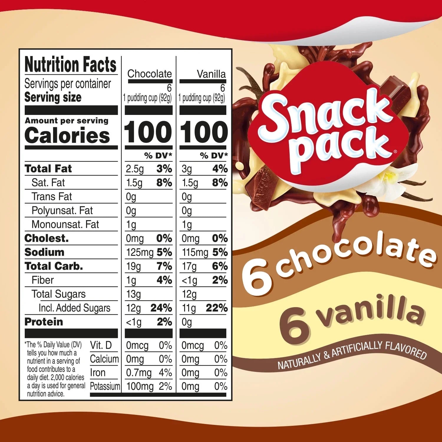 Snack Pack Chocolate Pudding and Vanilla Pudding, Pudding Cups, 12 Count Family Pack, 3.25 oz