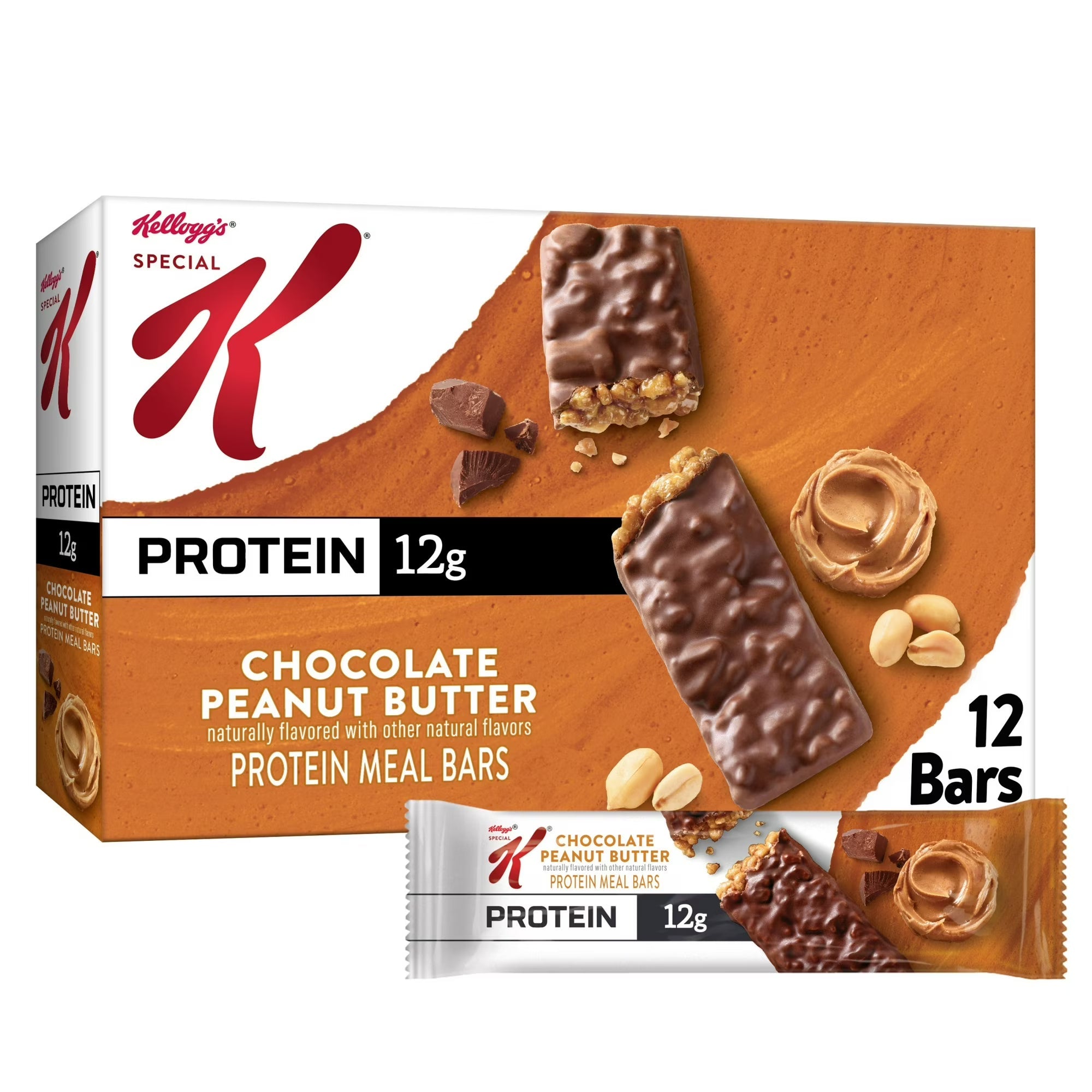 Special K Bar Chocolate Peanut Butter Chewy Protein Meal Bars, 12g Protein Snacks, 12 Bars