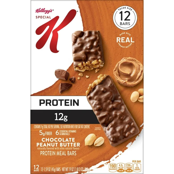 Special K Bar Chocolate Peanut Butter Chewy Protein Meal Bars, 12g Protein Snacks, 12 Bars