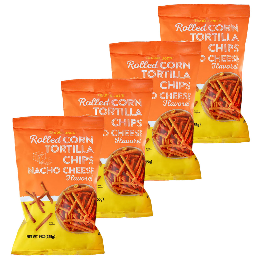 Trader Joe's Nacho Cheese Flavored Rolled Corn Tortilla Chips 9 oz - 4 Pack
