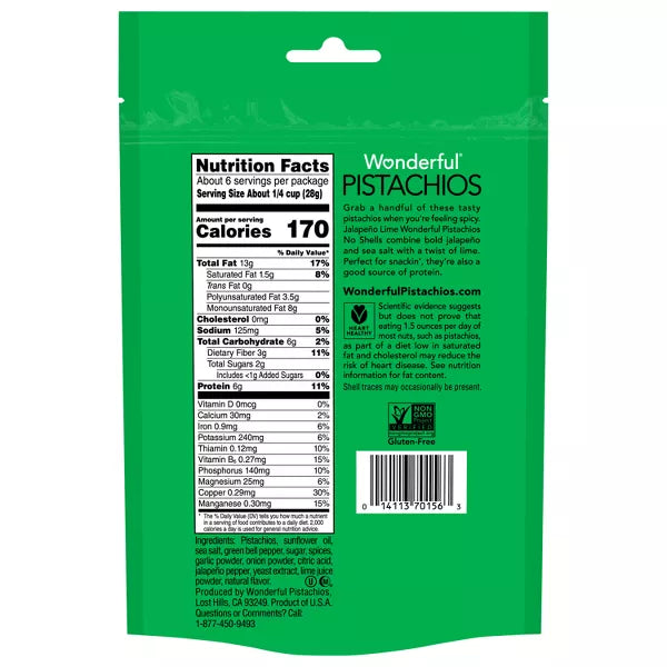 Wonderful Jalapeno Lime No Shell Pistachios, 5.5oz.