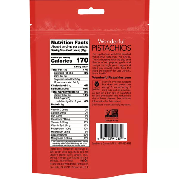 Wonderful Pistachios No Shells Chili Roasted, 5.5oz.