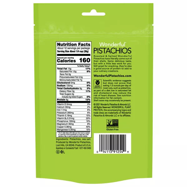 Wonderful Roasted & Salted No Shells Pistachios, 12oz